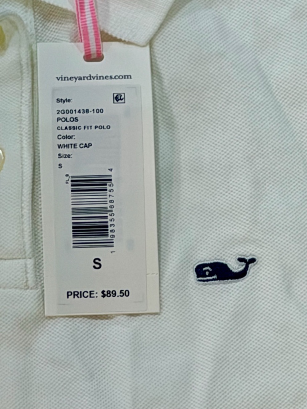 Vineyard Vines Classic Fit Heritage Polo *"NWT** Mens SMALL White MSRP $89 - Picture 3 of 4